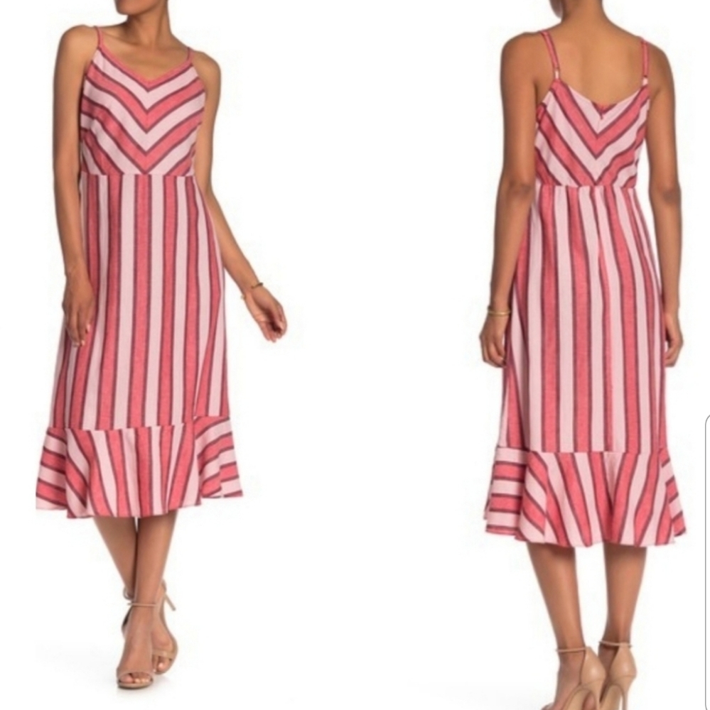 ECI New York Color Block Strip Flounce Hem Dress